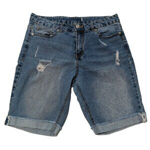 PREMIUM DENIMWEAR Women Shorts W30 L9 Casual Distressed Solid Blue Stone Wash